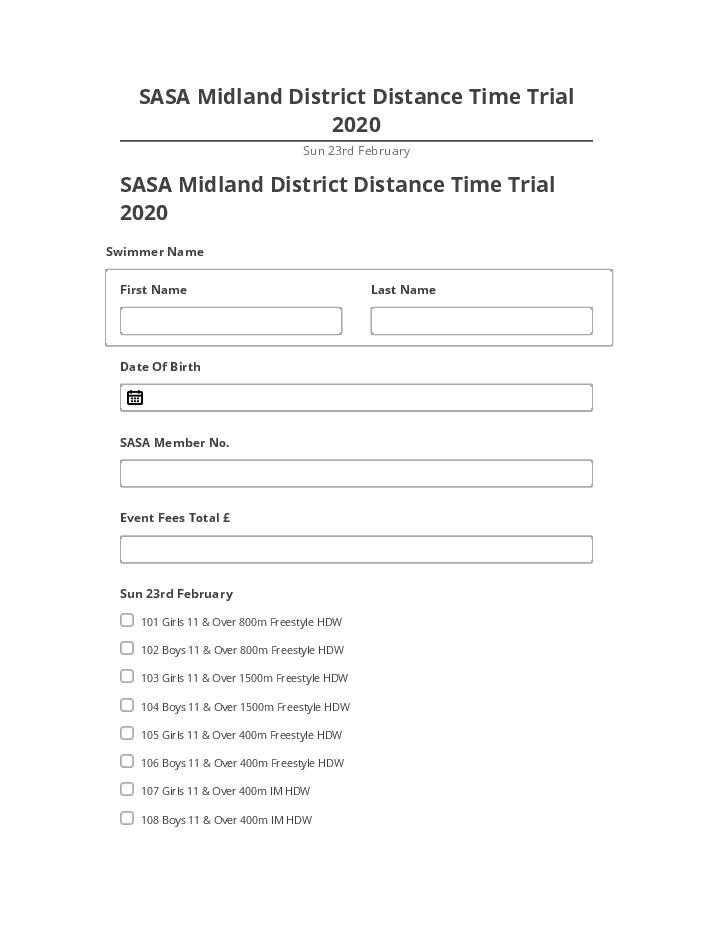 Pre-fill SASA Midland District Distance Time Trial 2020 from Microsoft Dynamics