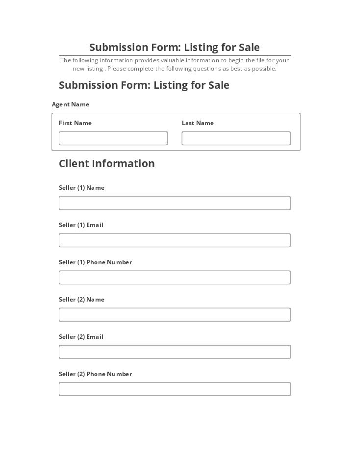 Arrange Submission Form: Listing for Sale in Microsoft Dynamics