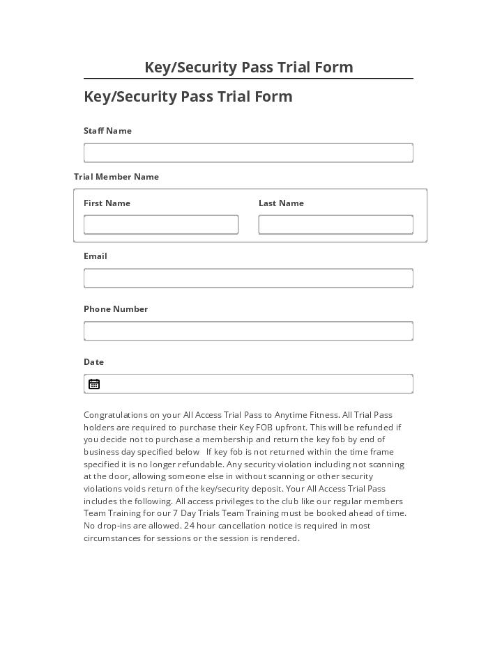 Synchronize Key/Security Pass Trial Form