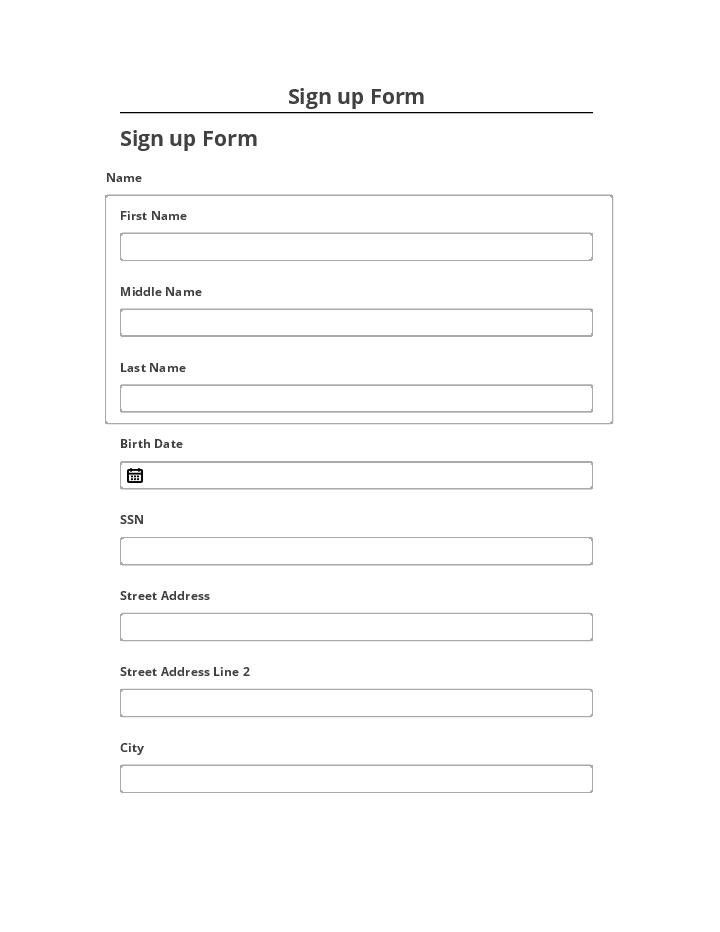 Arrange Sign up Form