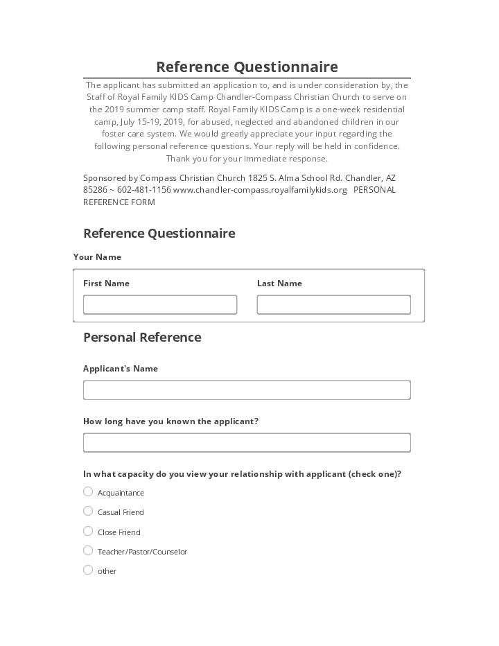 Manage Reference Questionnaire