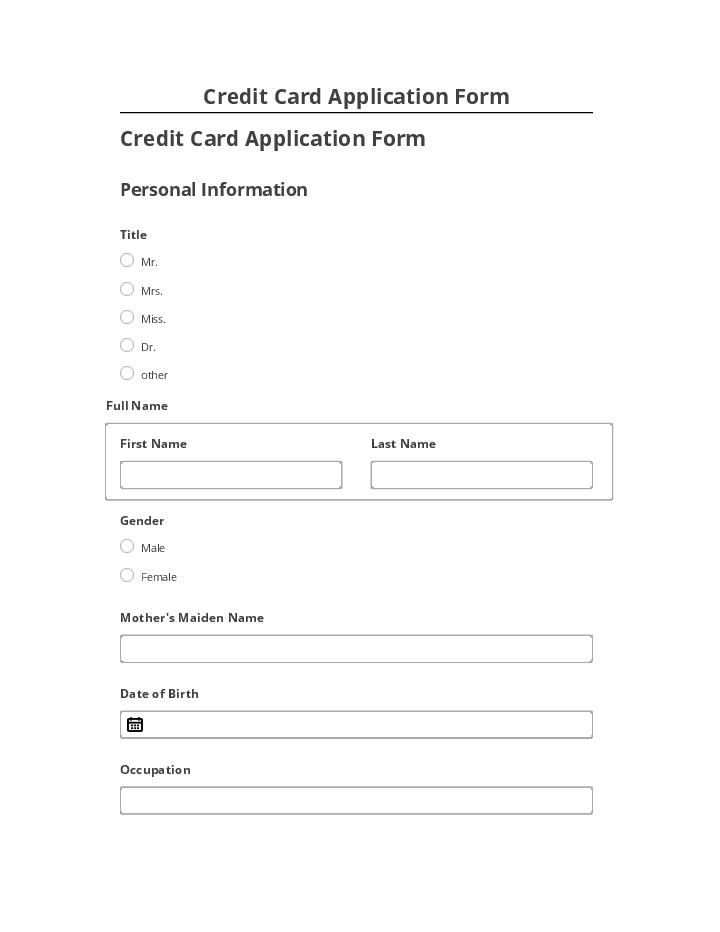 Arrange Credit Card Application Form