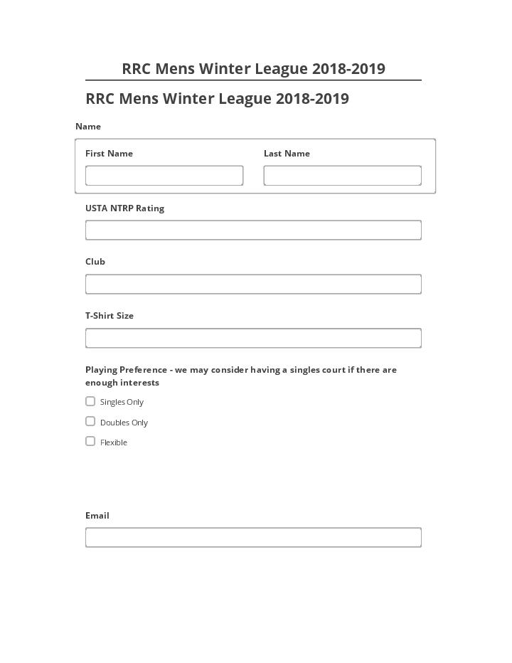 Incorporate RRC Mens Winter League 2018-2019 in Netsuite