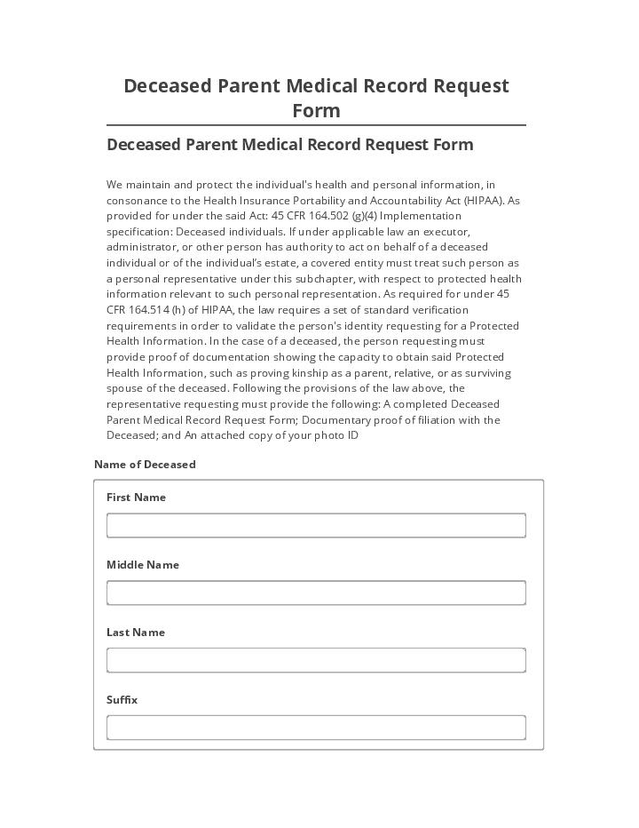 Manage Deceased Parent Medical Record Request Form
