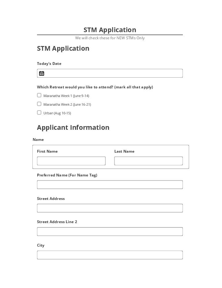 Pre-fill STM Application from Netsuite