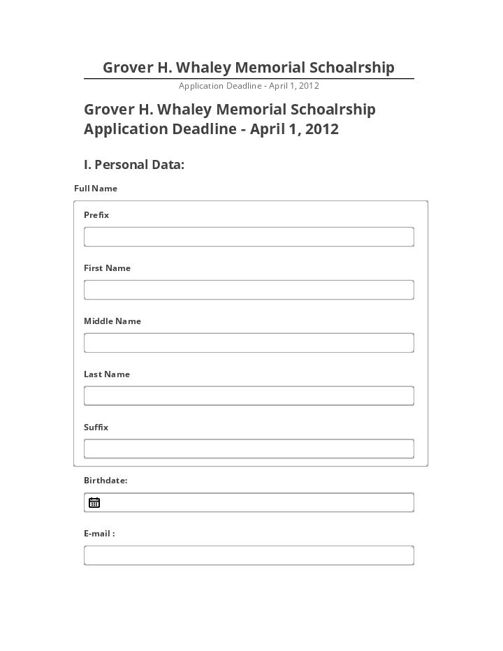 Pre-fill Grover H. Whaley Memorial Schoalrship from Microsoft Dynamics