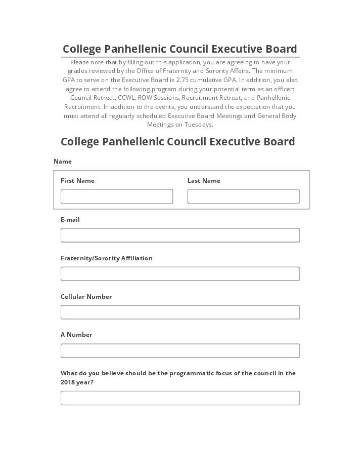 Pre-fill College Panhellenic Council Executive Board