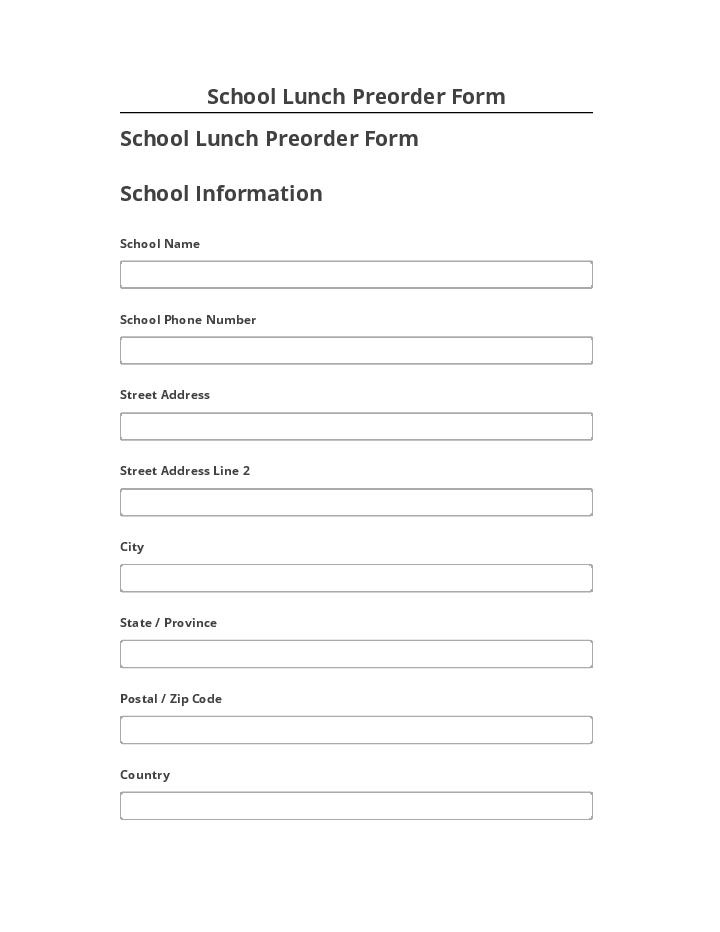 Synchronize School Lunch Preorder Form