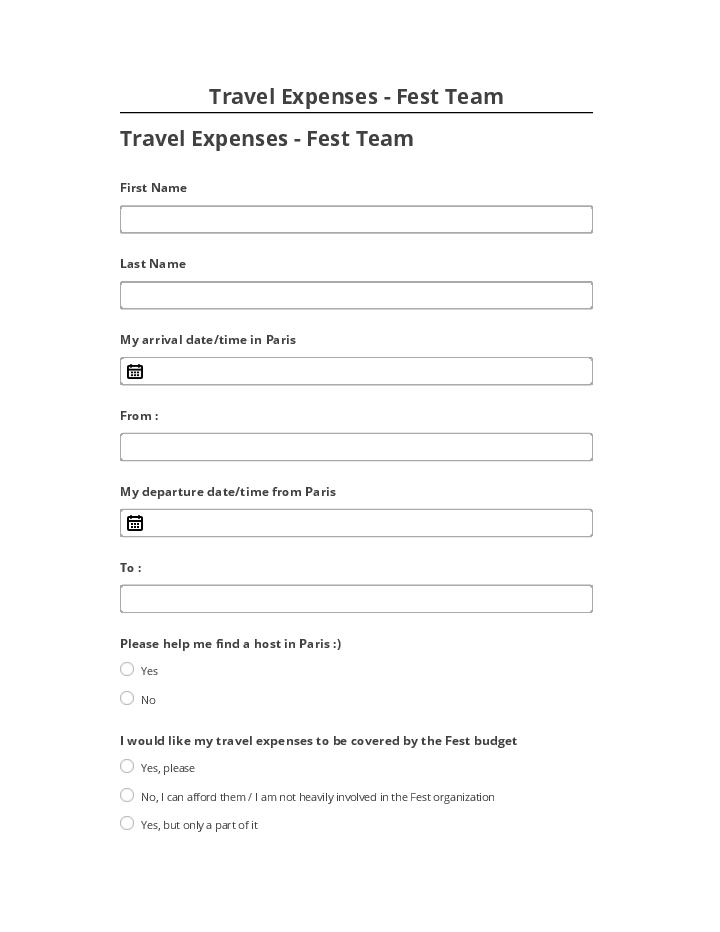 Pre-fill Travel Expenses - Fest Team