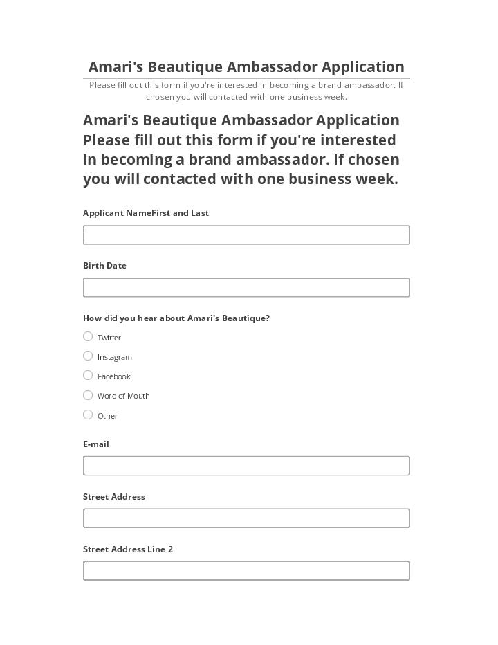 Arrange Amari's Beautique Ambassador Application in Microsoft Dynamics