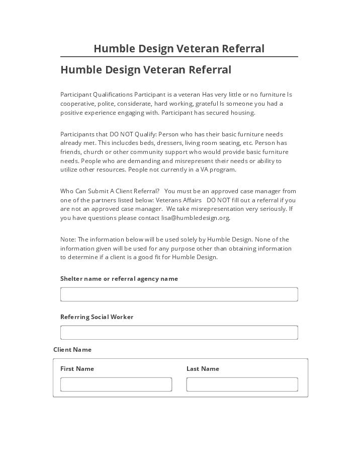 Update Humble Design Veteran Referral from Salesforce