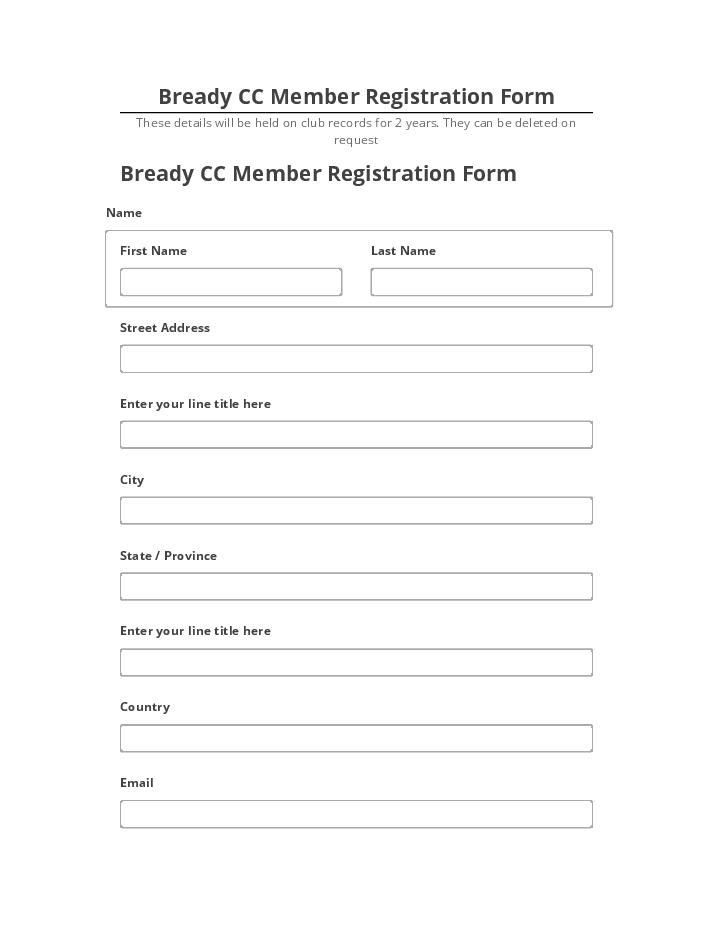 Arrange Bready CC Member Registration Form in Netsuite