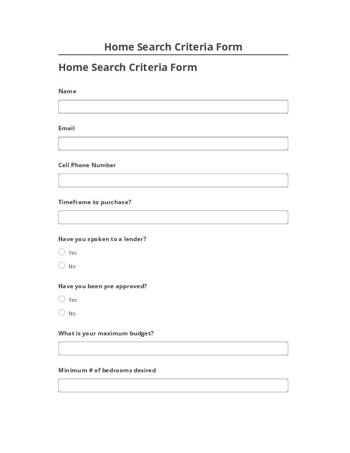 Export Home Search Criteria Form to Salesforce