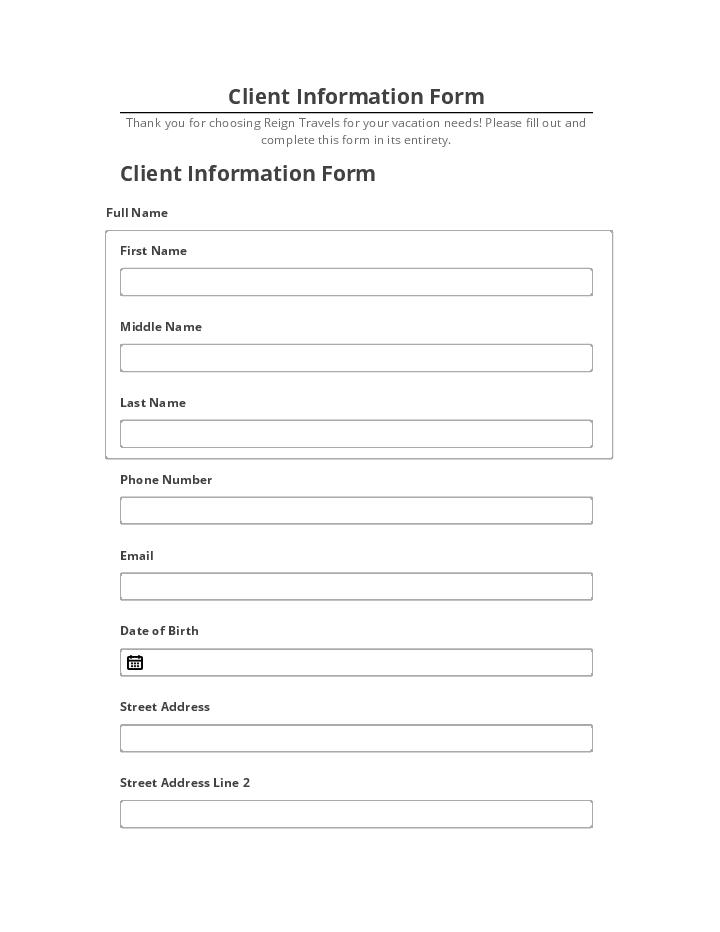 Export Client Information Form