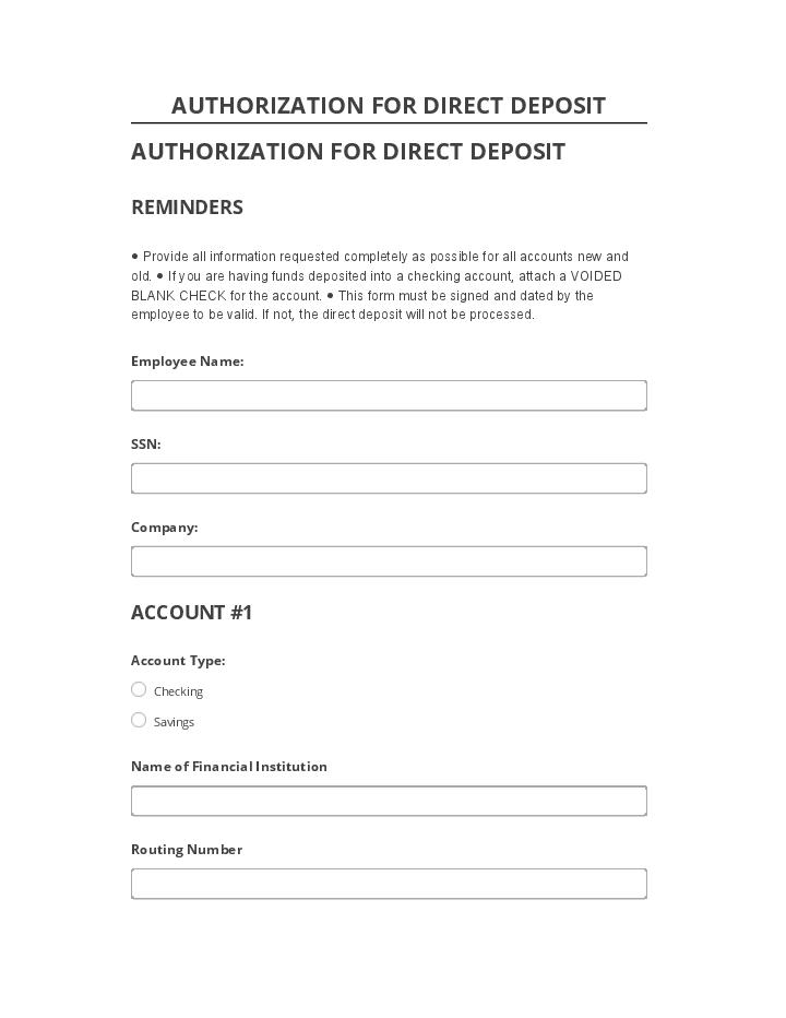 Extract AUTHORIZATION FOR DIRECT DEPOSIT