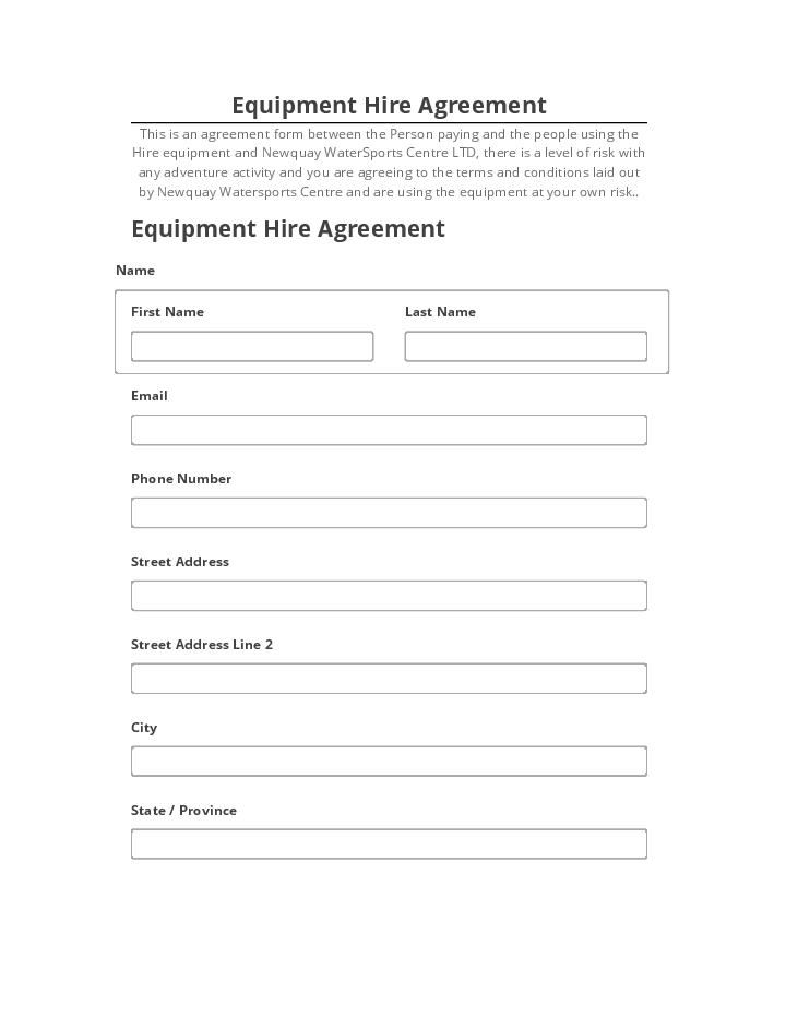 Pre-fill Equipment Hire Agreement