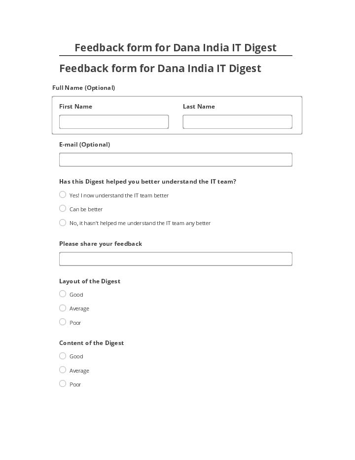 Arrange Feedback form for Dana India IT Digest