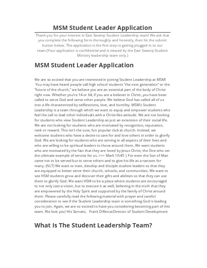 Integrate MSM Student Leader Application with Netsuite