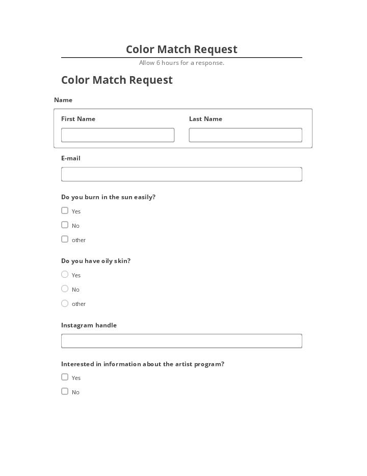 Pre-fill Color Match Request from Netsuite