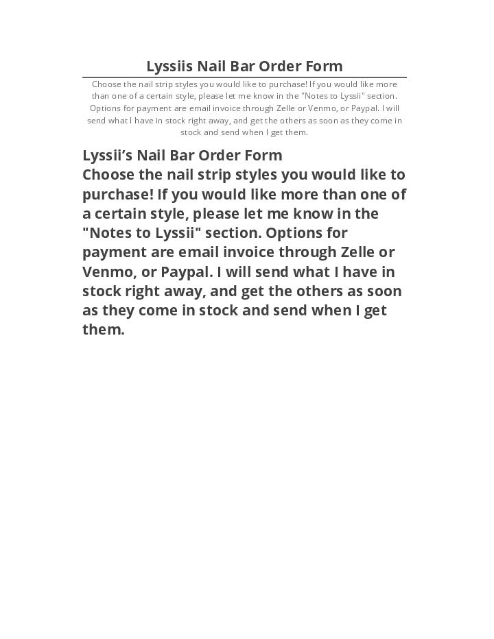 Pre-fill Lyssiis Nail Bar Order Form
