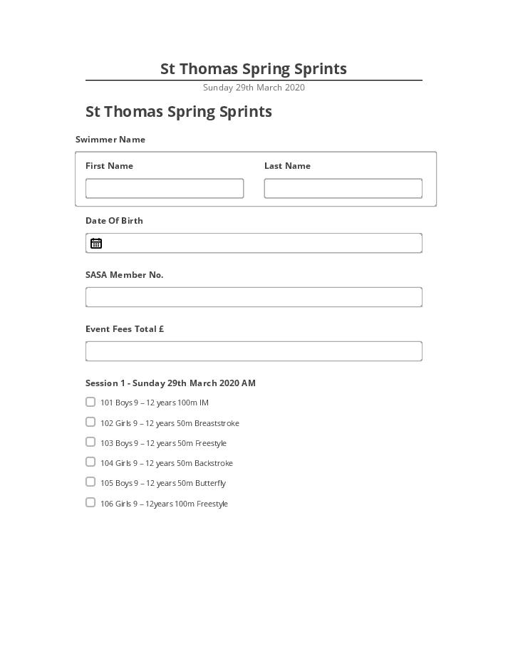 Arrange St Thomas Spring Sprints