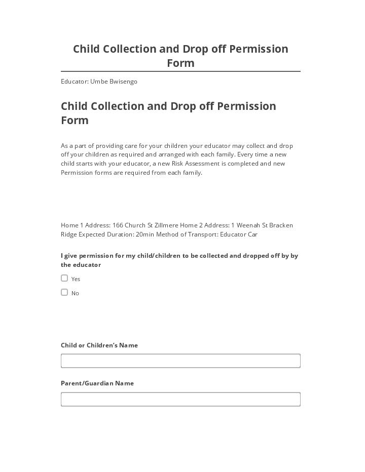 Export Child Collection and Drop off Permission Form to Netsuite
