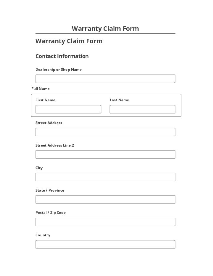 Arrange Warranty Claim Form