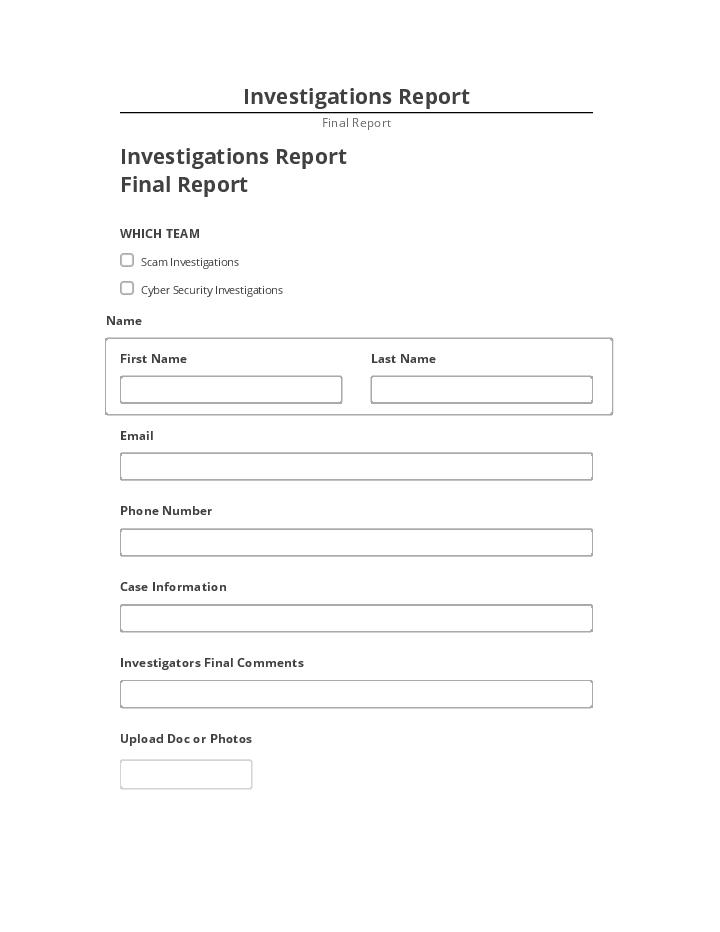 Export Investigations Report to Salesforce