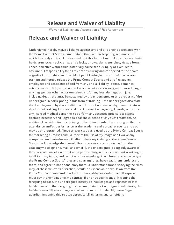 Pre-fill Release and Waiver of Liability from Netsuite