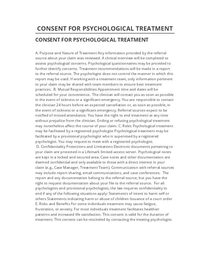 Incorporate CONSENT FOR PSYCHOLOGICAL TREATMENT