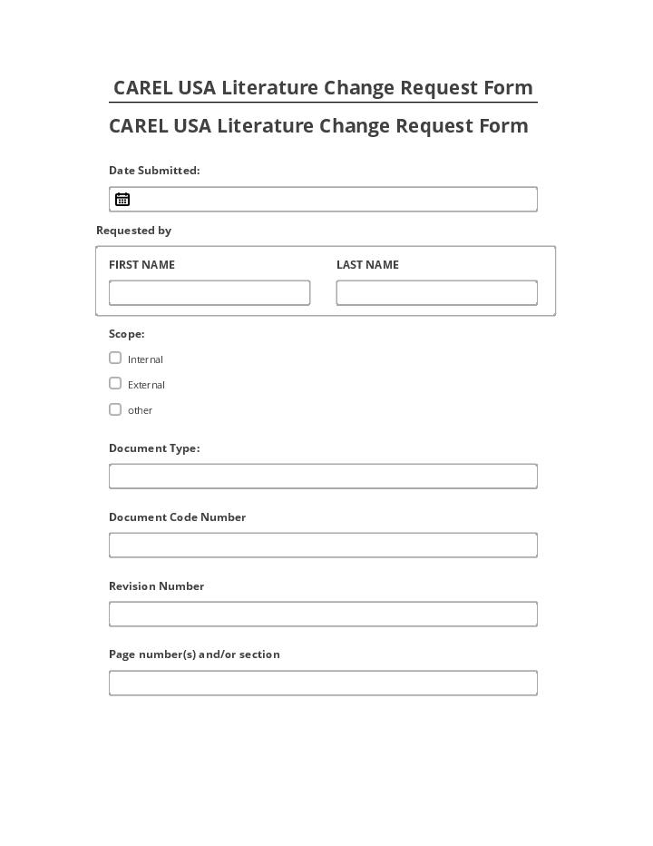 Pre-fill CAREL USA Literature Change Request Form