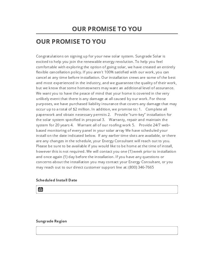 Pre-fill OUR PROMISE TO YOU from Netsuite
