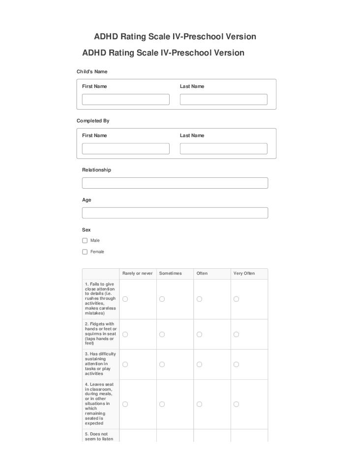 Arrange ADHD Rating Scale IV-Preschool Version in Salesforce
