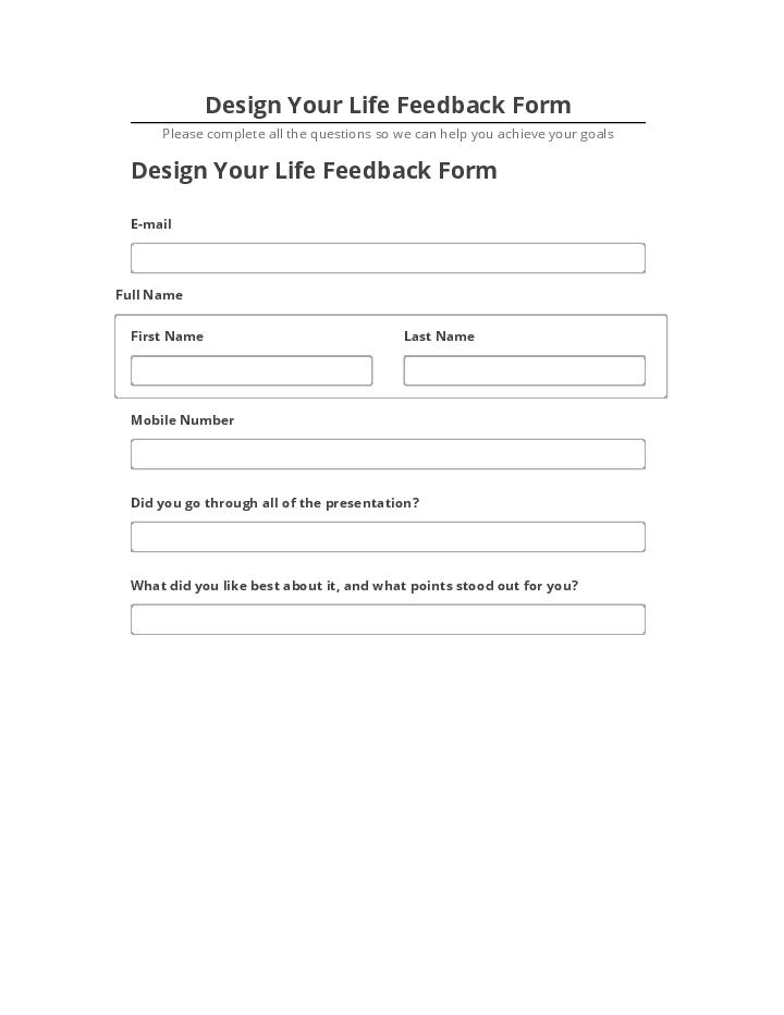 Arrange Design Your Life Feedback Form