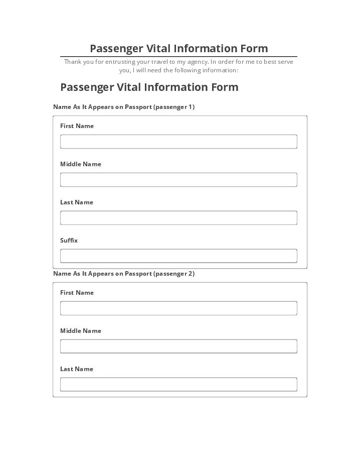 Update Passenger Vital Information Form from Netsuite