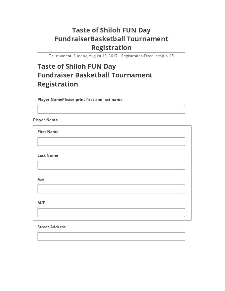 Arrange Taste of Shiloh FUN Day FundraiserBasketball Tournament Registration in Microsoft Dynamics