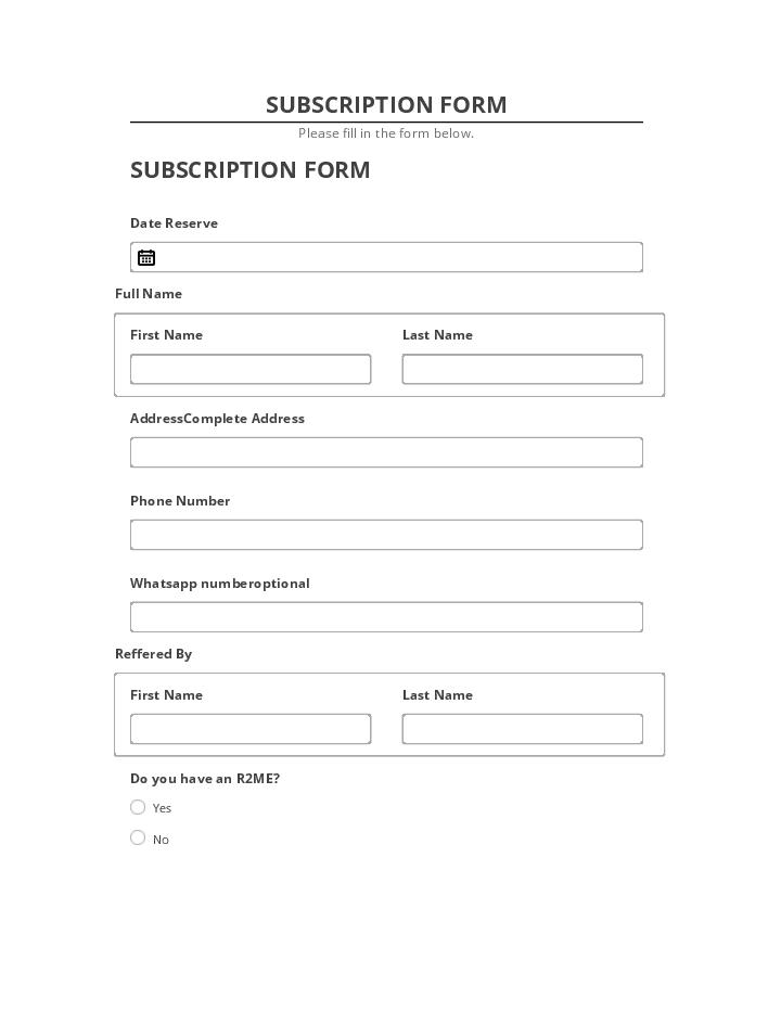 Update SUBSCRIPTION FORM from Salesforce