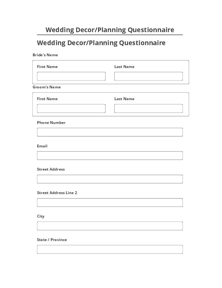 Arrange Wedding Decor/Planning Questionnaire