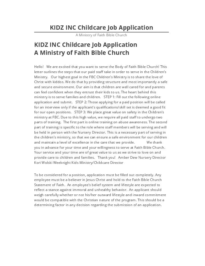 Extract KIDZ INC Childcare Job Application from Salesforce