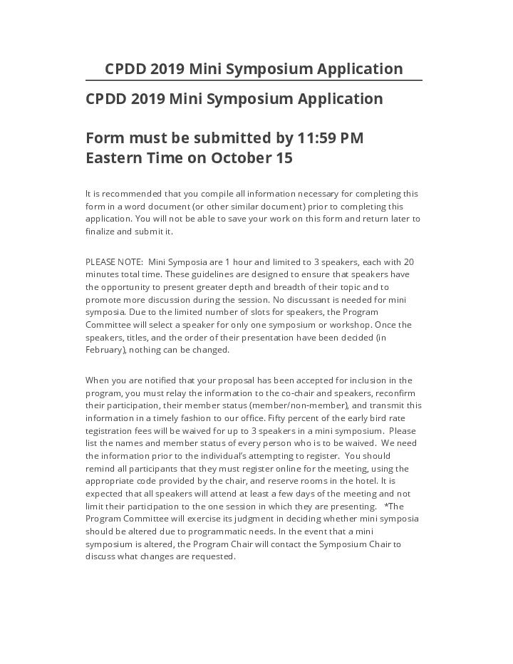 Arrange CPDD 2019 Mini Symposium Application in Microsoft Dynamics
