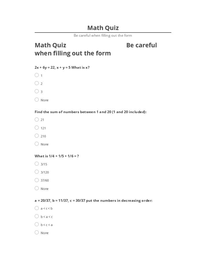Pre-fill Math Quiz