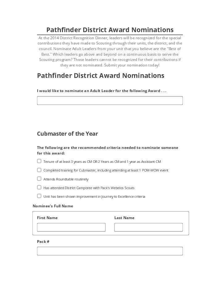 Arrange Pathfinder District Award Nominations