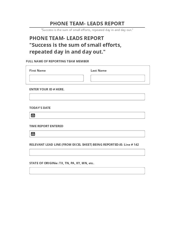 Export PHONE TEAM- LEADS REPORT to Salesforce
