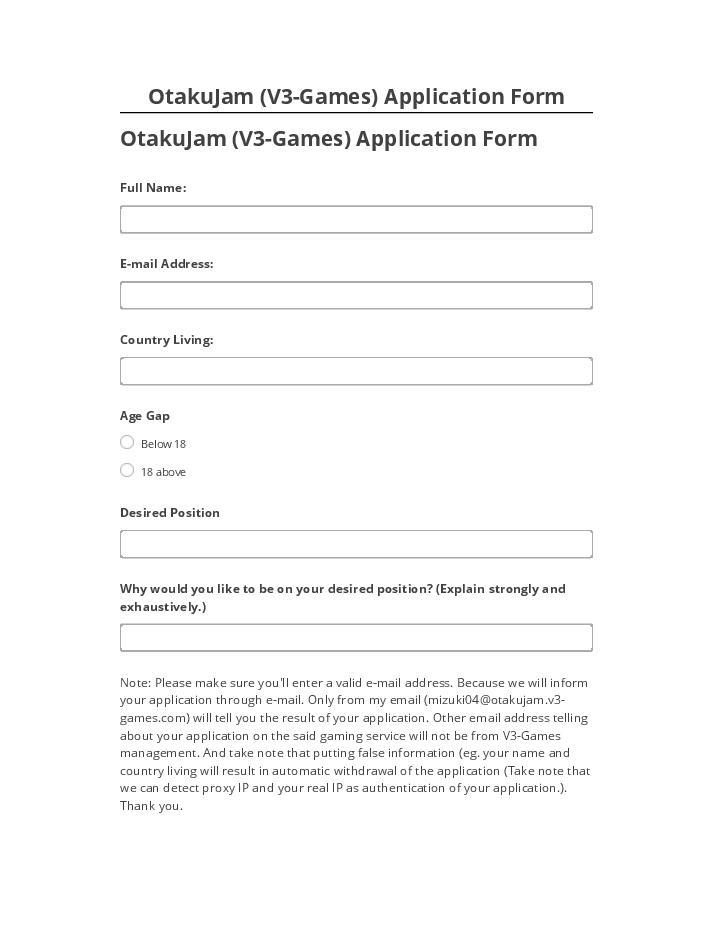 Automate OtakuJam (V3-Games) Application Form
