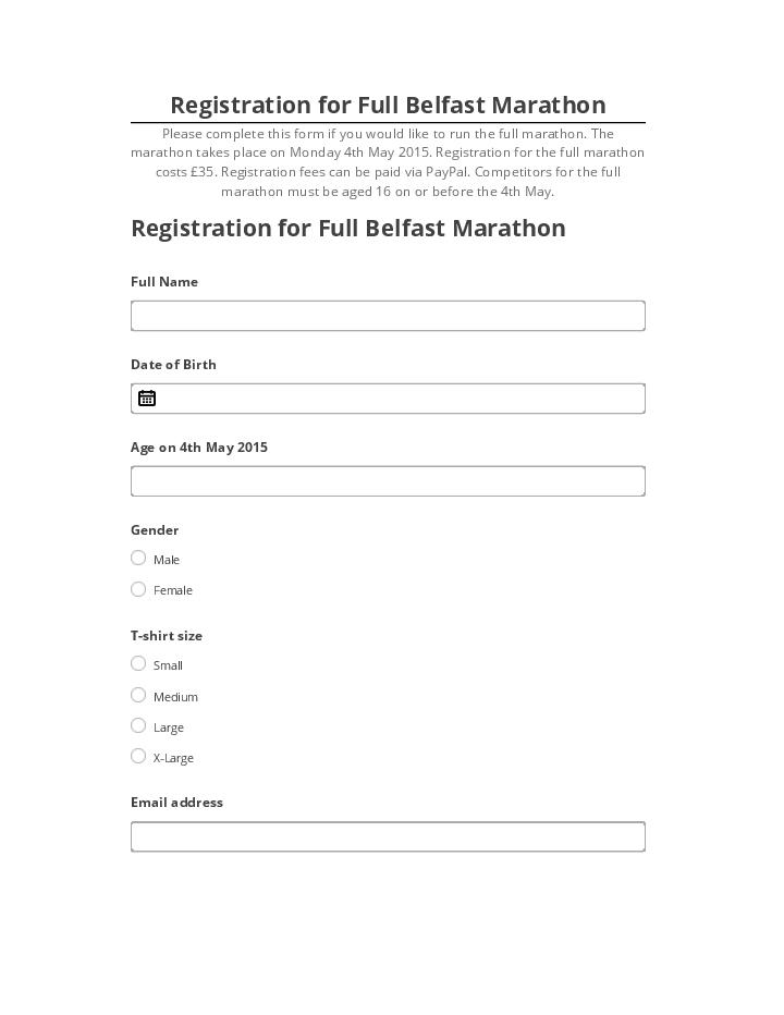 Update Registration for Full Belfast Marathon from Microsoft Dynamics