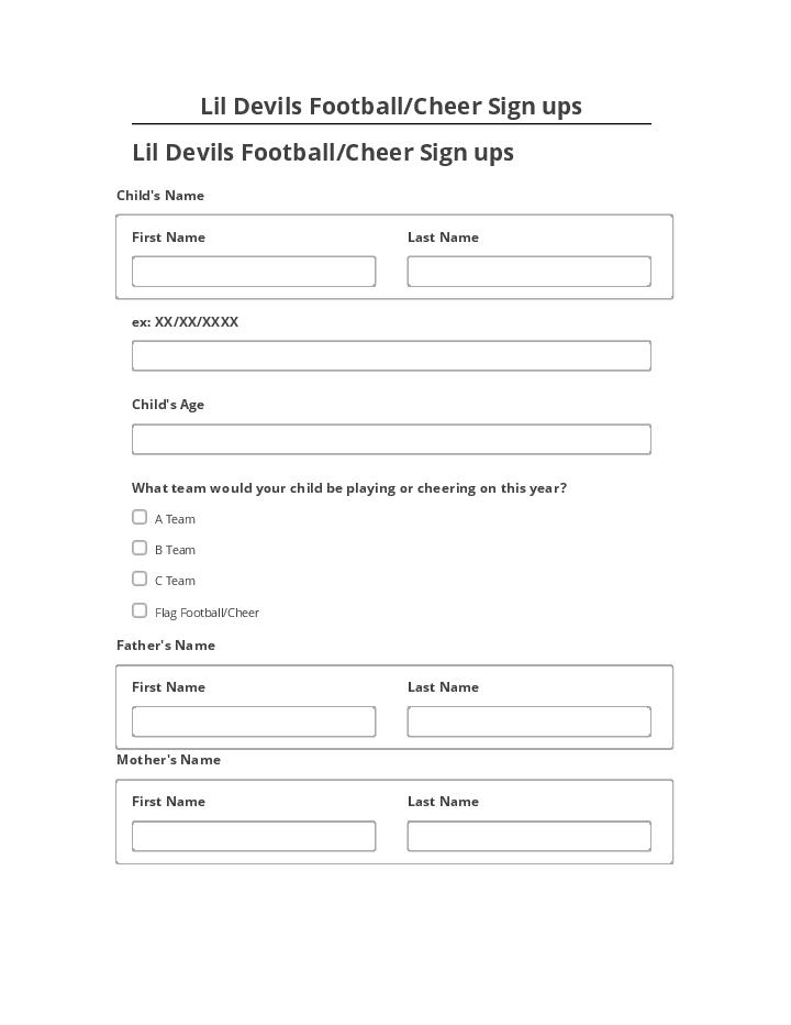 Pre-fill Lil Devils Football/Cheer Sign ups from Netsuite