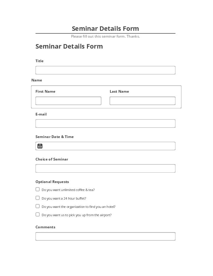 Pre-fill Seminar Details Form