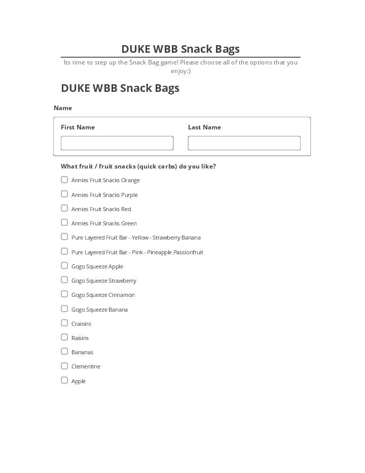 Export DUKE WBB Snack Bags to Salesforce