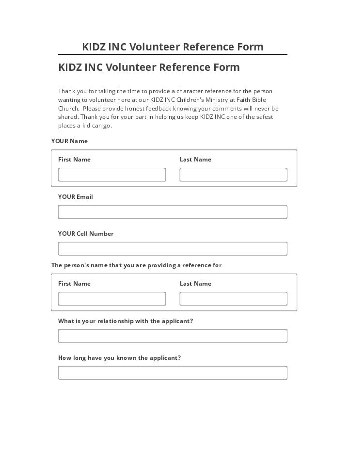 Arrange KIDZ INC Volunteer Reference Form in Netsuite