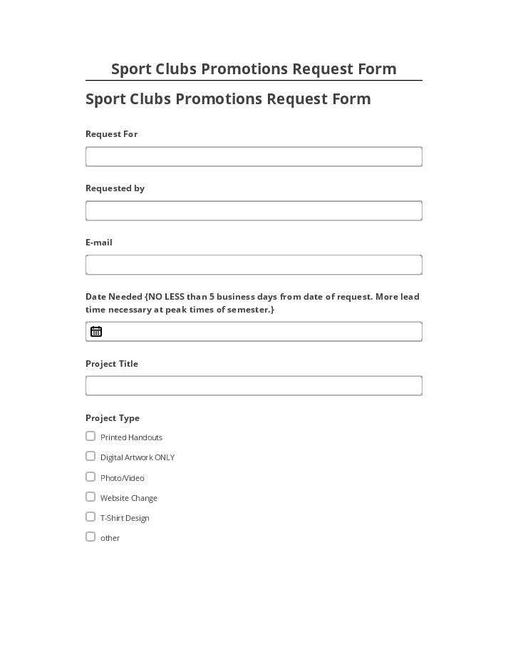 Incorporate Sport Clubs Promotions Request Form